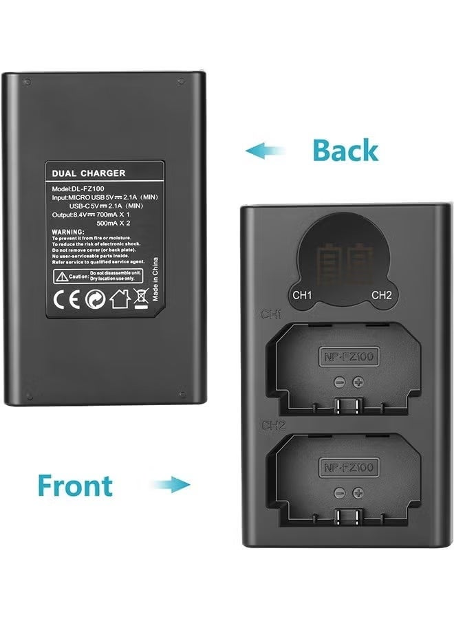 نيوير شاحن Neewer ثنائي USB لبطارية Sony NP-FZ100، متوافق مع كاميرات Sony ZV-E1 وFX3 وFX30 وA1 وA9 II وA7R V وA7S III وA7 IV وA6600 وA7C، مصمم بشاشة LCD وخيارات شحن متعددة - Image 3
